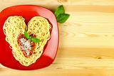 I love Pasta / Spaghetti on a plate and wooden table  / Heart Sh