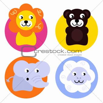 Animal buttons set isolated on white