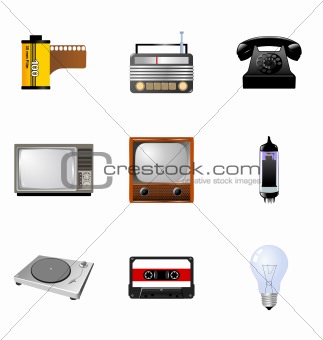 The set of the different vintage electronics