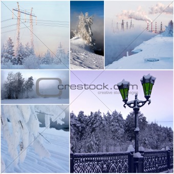 collage from 6 beautiful photos on winter theme
