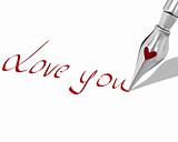 Ink pen nib with heart writes "Love you"