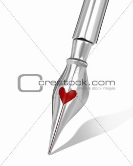 Metal ink pen nib with a heart shaped hole