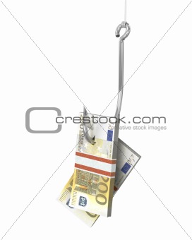 Pack of euro on a fishing hook