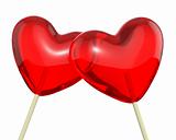 Two heart shaped lollipops, closeup