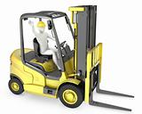 Abstract white man in a fork lift truck