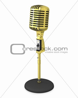 Golden classic microphone on black stand