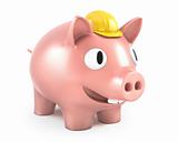 Piggy bank wears small yellow helmet