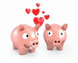 Two piggy banks fall in love