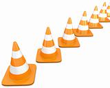 Diagonal line of traffic cones