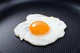 Fried egg in a frying pan. Close up.