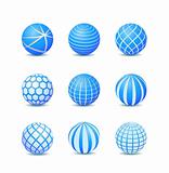Set of Blue Abstract Round Stripe Ball Icons. Vector Illustration