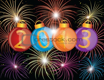 2013 New Year Ornaments and Fireworks Illustration