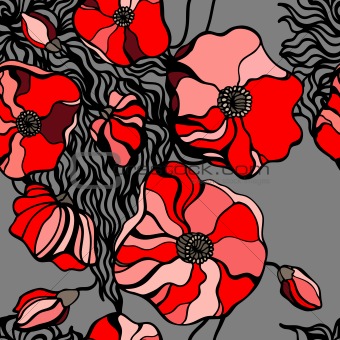 Pattern. Abstract Red poppies.