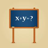 Blackboard with math equation and question mark. Vector