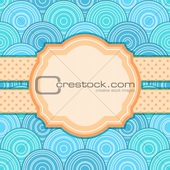 Invitation Card with Label for Text on Blue Seamless Pattern with Circles. Vector Illustration