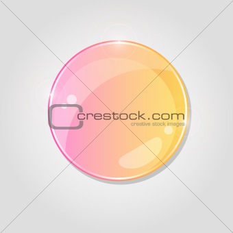 Yellow Pink Round Shiny Glass Drop on Grey Background. Vector Illustration