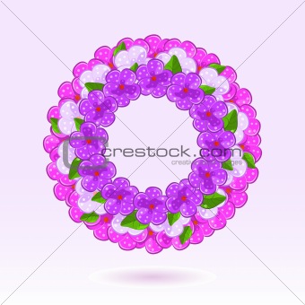 Pink Violet Flowers in Circle. Vector Illustration of Floral Round Frame