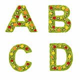 Alphabet from fruits isolated on a white background