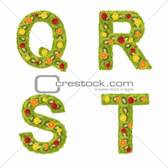 Alphabet from fruits isolated on a white background