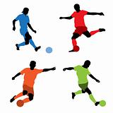 Four soccer players silhouettes