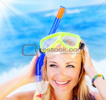 Cute teen girl having fun on the beach