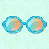Sunglasses with Blue Pattern Frame. Retro Glasses. Vector Illustartion