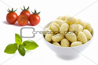 basil, cherry tomatoes and gnocchi 