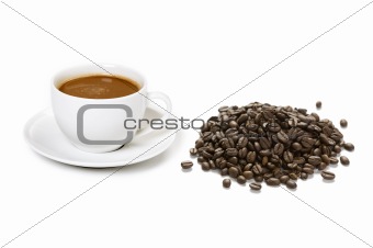 coffee cups and coffee beans