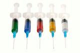 Five medical disposable syringes