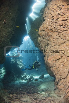Scuba diver in an underwater cave