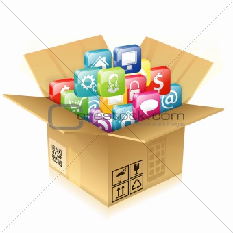 Cardboard Box with Set of Icons