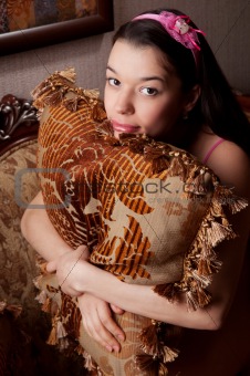 woman with a pillow