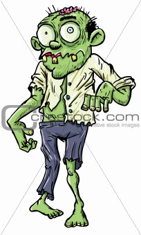 Green cartoon businessman zombie.