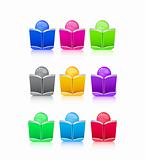 Set of Icon People with Colorful Book Sign. Vector Illustration