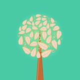 Abstract Tree Icon with Round Leaf Crown on Green Background.