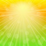 Yellow Green Blurred Sky Background with Rays of Sunlight. Vector Illustration