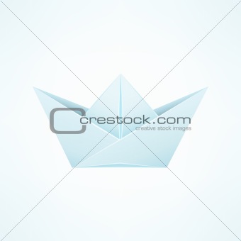 Paper Ship Origami Isolated on White Blue Background. Vector Illustration