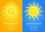 Set of Invintation Card with Yellow Shiny Sun on Blue and Orange Backdrop. Vector