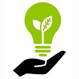 Green ecology bulb on hand