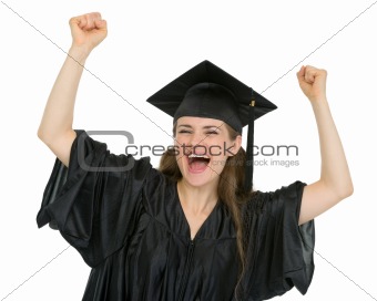 Excited girl student rejoicing graduation