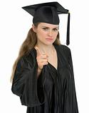 Graduation student girl threatening finger