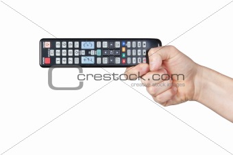 TV remotes in their hands.