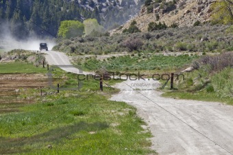 dusty road in a mountain canyon