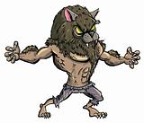 Cartoon werewolf with teeth and claws