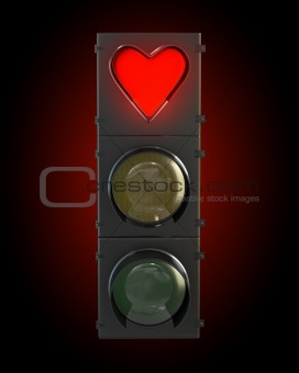 Traffic light with heart shaped red lamp