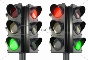 Four sided traffic lightm red and green variations