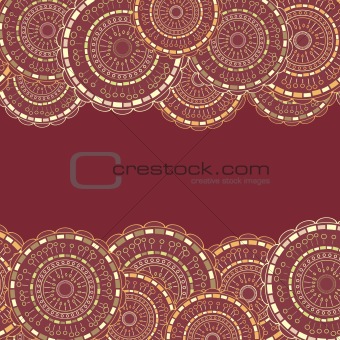 Red Card with Round Elements and Sample Text. Vector Background