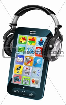 Cell phone wearing headphones