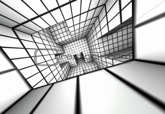 3d render white tiled labyrinth 