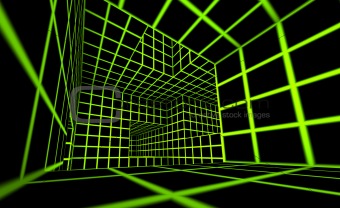 futuristic green on black 3d render tiled labyrinth